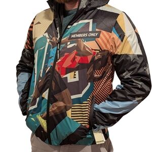 Members Only Jacket Unisex Medium Graphic Print Hooded Full Zip NWT Winter Fall
